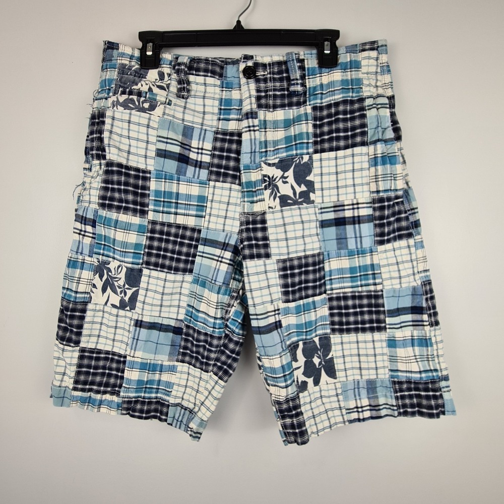 American Eagle‎ Shorts Mens 32* Blue White Patchwork Longer Length Preppy Skater